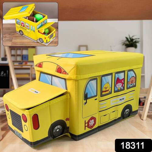 School Bus Shaped Portable Foldable Toy Box Storage With Lids