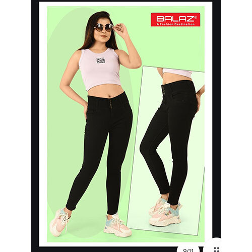 Black Diamond Jeans - Cotton, Plain Dyed, Black | Washable, Suitable for Girls, All-Season Wear: Summer, Winter, Rainy, Spring