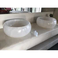 White Marble Wash Basin - Polished Finish, Round Shape, Above Counter Installation, Multiple Sizes Available