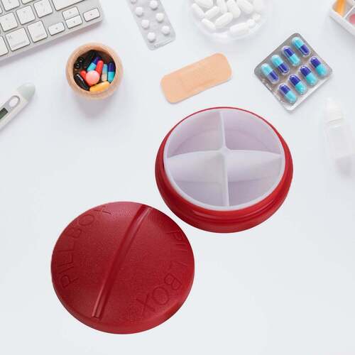 Portable Round Shape 4 Compartments Pill Box