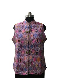 Cotton Quilted Screen Printed Sleeveless Jacket