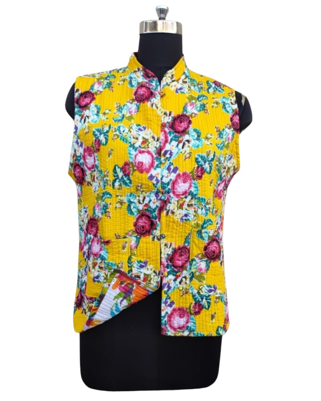 Cotton Quilted Screen Printed Sleeveless Jacket