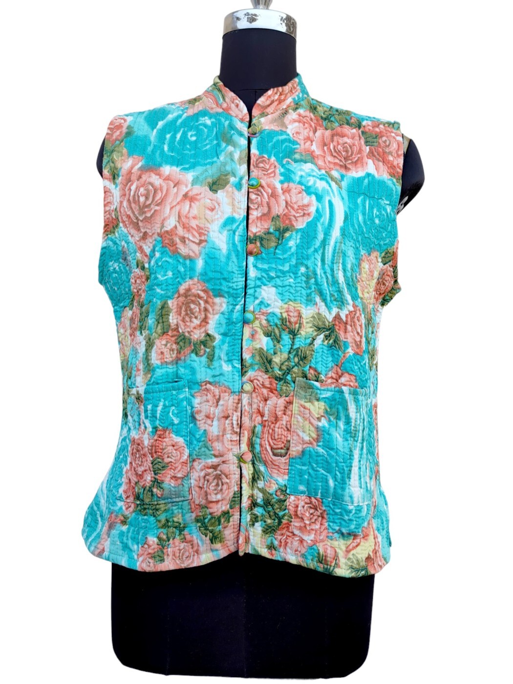 Cotton Quilted Screen Printed Sleeveless Jacket