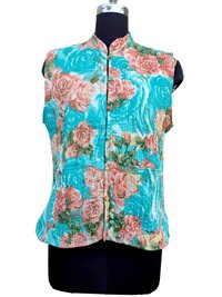 Cotton Quilted Screen Printed Sleeveless Jacket