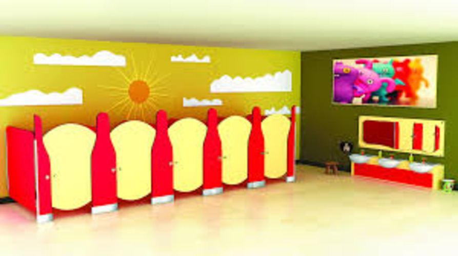 Toilet Cubicle Partitions For School - Color: Yellow And Blue