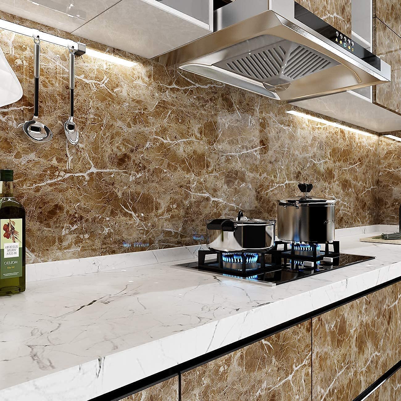 Brown Marble Wallpaper - 3.05 X 0.61 Meters | Waterproof, Self-adhesive, Removable, Easy To Cut, Ideal For Cabinets & Shelves