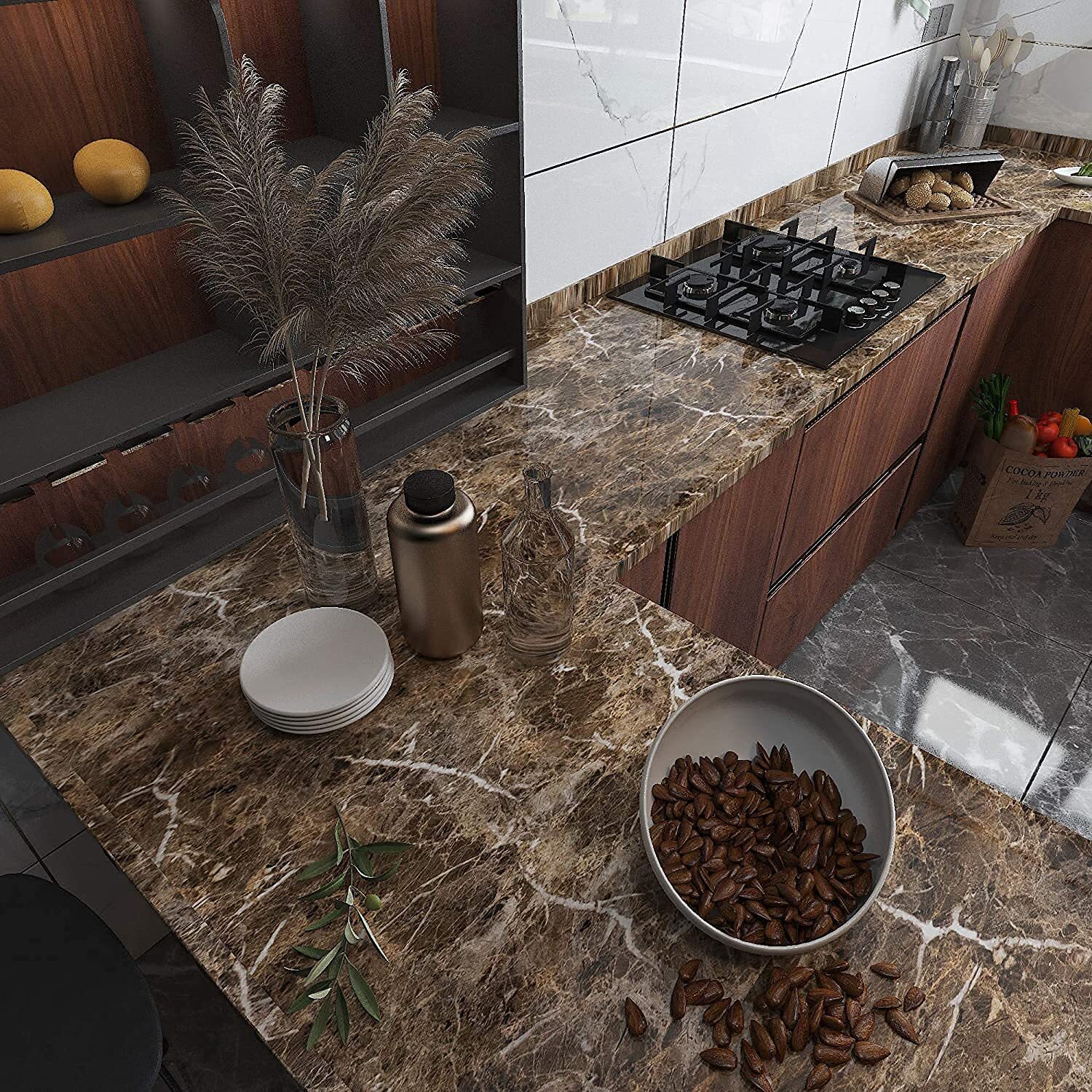 Brown Marble Wallpaper - 3.05 X 0.61 Meters | Waterproof, Self-adhesive, Removable, Easy To Cut, Ideal For Cabinets & Shelves