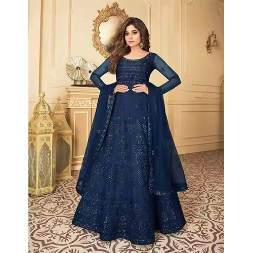 Pakistani Ladies Casual Party Wear Shalwar Kameez - Color: Blue