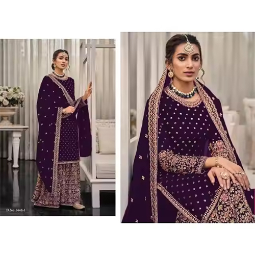 Party Wear Look Heavy Embroidery Work Salwar Kameez - Color: Purple