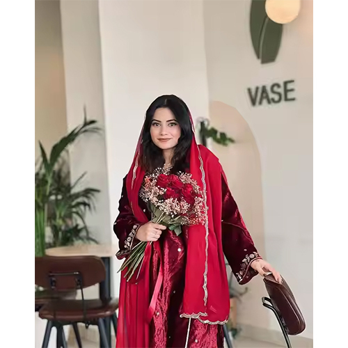 Pure Viscose Velvet With Embroidery Sequence - Color: Red