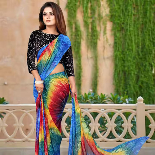 Most Trending Designer Party Wear Heavy Georgette Silk Best Quality Stylish Saree