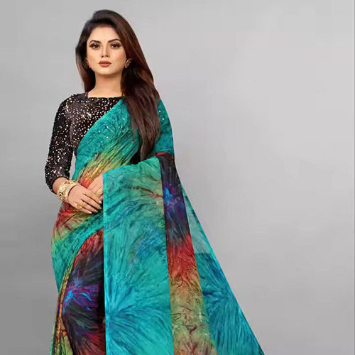 Fancy Trending Designer Party Wear Georgette Sequence Embroidery Work Saree - Color: Multicolour