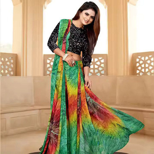 Bollywood Style Fancy Designer Georgette Saree With Sequence Print - Color: Multicolour