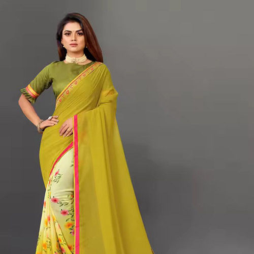 Heavy Soft Georgette Womens Saree - Color: Green