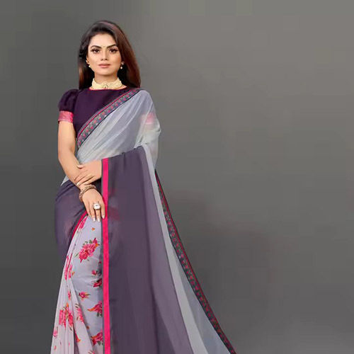 Womens New Designer Floral Print Silk Saree For Wedding - Occasion: Party Wear