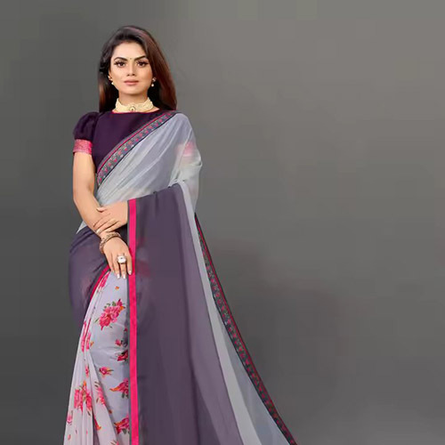 Womens New Designer Floral Print Silk Saree For Wedding