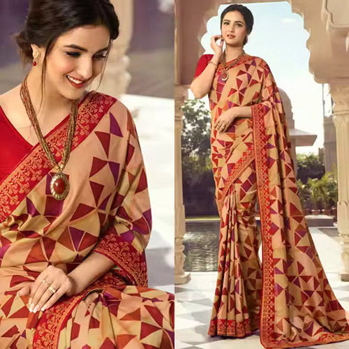 Designer Indian Saree Big Thick Border Bollywood Blouse - Color: Multicolour