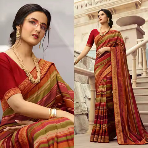 Womens Georgette Soft Lichi Silk Saree With Blouse