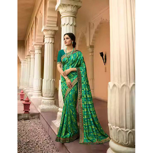 Pa Rrot Green Indian Bollywood Ethnic Georgette Silk Saree - Occasion: Party Wear