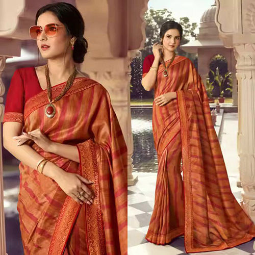 Womens Adorable Georgette Soft Silk Saree With Blouse - Occasion: Party Wear