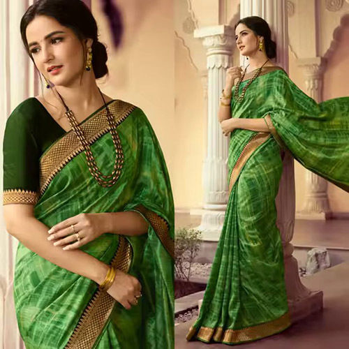 Traditional Womens Georgette Soft Silk Sarees With Blouse - Color: Green