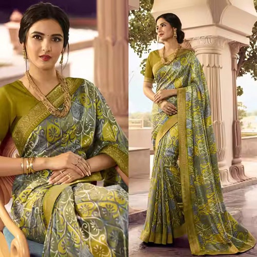 Womens Soft Silk Georgette Saree with Unstitched Blouse