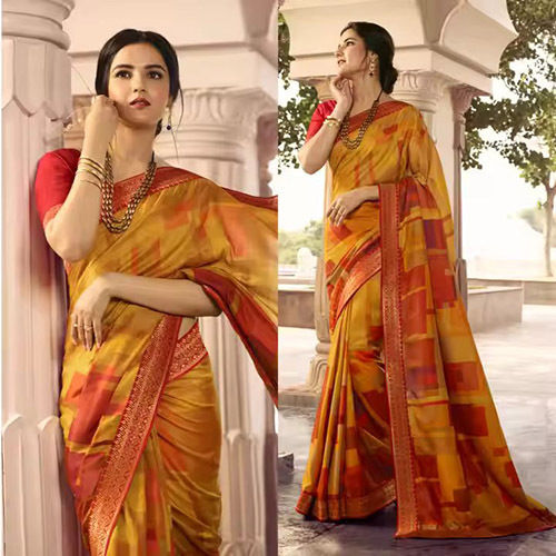 Saree Wedding Indian Party Wear Pakistani Designer Kanjivaram Soft Silk Sari Printed Saree - Color: Multicolour