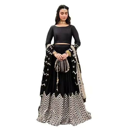 Indian And Pakistani Clothing Georgette Silk Fabric Lehenga Choli - Color: Black