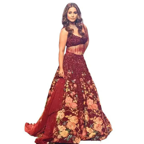 Maroon Bridal Georgette Lehenga Choli Dupatta - Ethnic Region: Indian