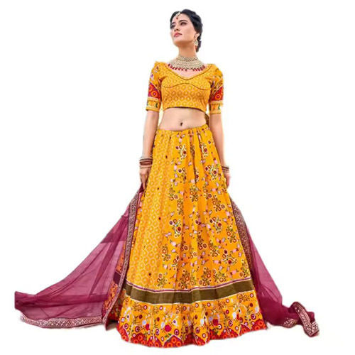 Silk Printed Lehenga Choli - Color: Yellow