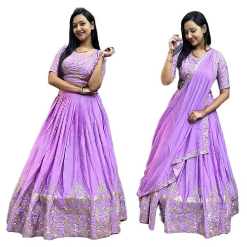 Designer Chinon Sequence Embroidery Work Lehenga Choli - Color: Purple