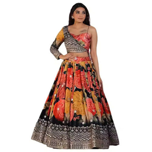 Readymade Indian Designer Georgette Lehenga Choli With Dupatta - Color: Multicolour