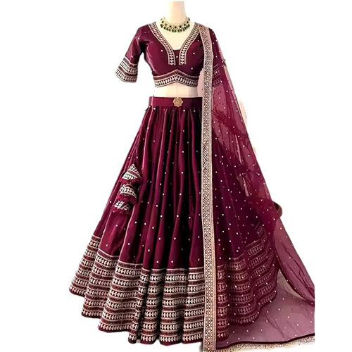 Japan satin With Embroidery Lehenga Choli With Dupatta Party