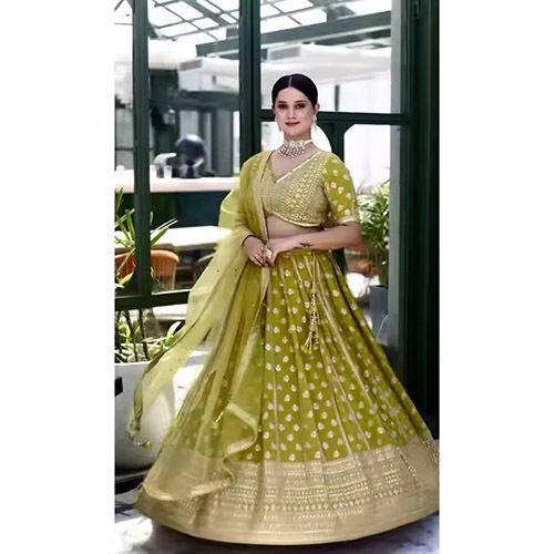 Fatema Fahions Most Selling Embroidered Silk Lehenga Choli - Color: Green