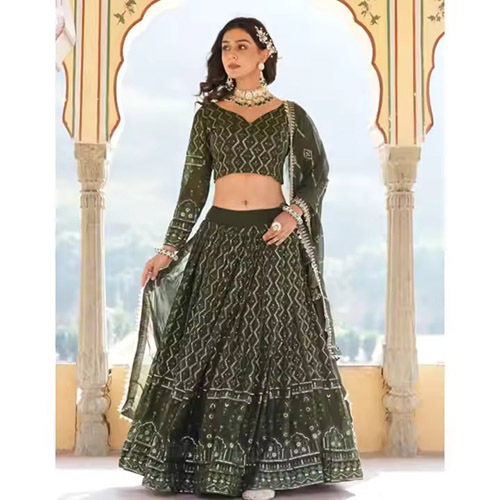 Faux Georgette Heavy Thread Sequence Work Lehenga Choli