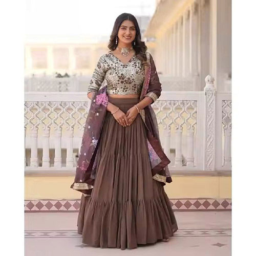 Womens Fully Flaired Lehenga With Faux Georgette With Sequins Embroidered Blouse - Ethnic Region: Indian