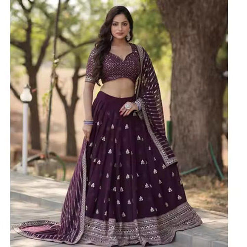 Indian Ethnic Wear Georgette Fabric Sequence Thread Embroidery Work Lehenga Choli - Gender: Women