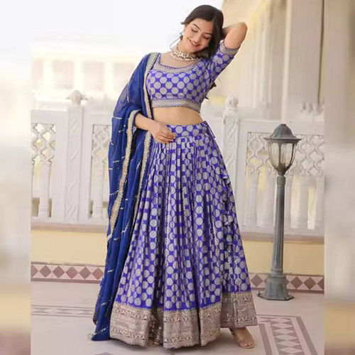 Pure Dyable Viscose Jacquard With Embroidered Sequins Work Lehenga Choli For Wedding - Ethnic Region: Indian