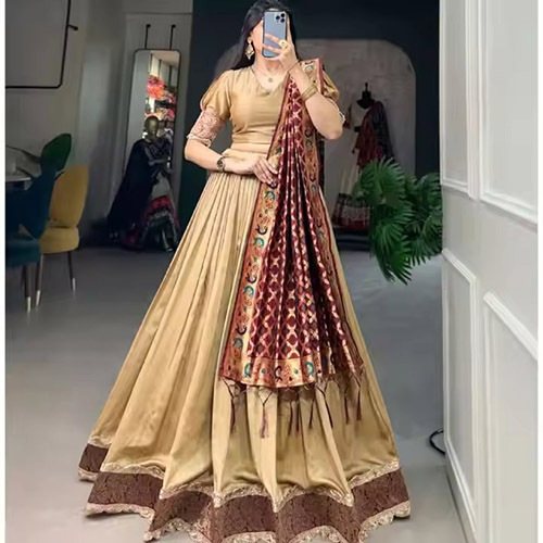 Designer Silk Lehenga with lovely print and foil work Lehenga