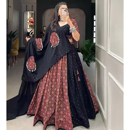 printed new maroon color and the mirror work chaniya choli