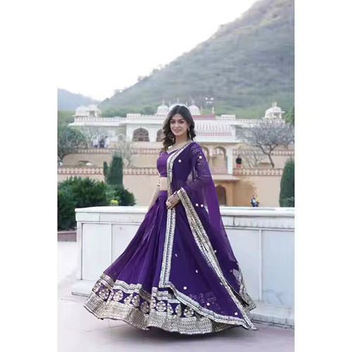 Lehenga Choli With Dupatta Weddings Parties - Color: Purple