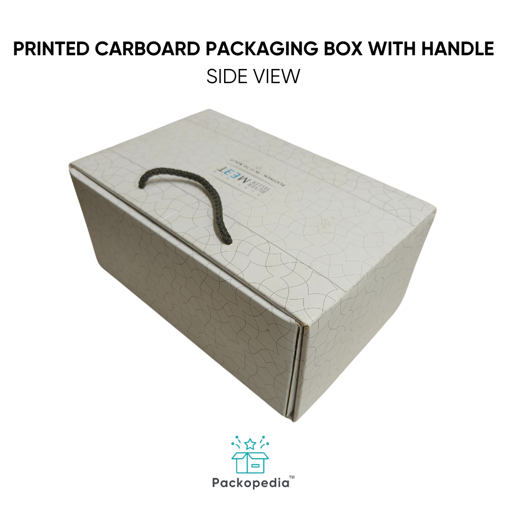 Printed Cardboard Packaging Box With Handle - Paperboard, 9.5x5.5x2.5 Inch, Multicolour, Laminated Coating, Customizable Dimensions & Style, Eco-friendly