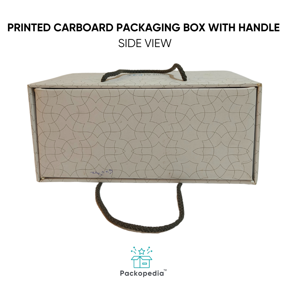 Printed Cardboard Packaging Box With Handle - Paperboard, 9.5x5.5x2.5 Inch, Multicolour, Laminated Coating, Customizable Dimensions & Style, Eco-friendly