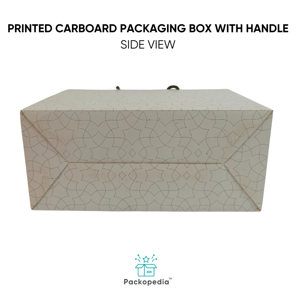 Printed Cardboard Packaging Box With Handle - Paperboard, 9.5x5.5x2.5 Inch, Multicolour, Laminated Coating, Customizable Dimensions & Style, Eco-friendly