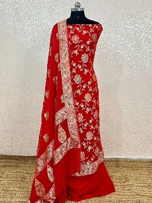 Banarasi Pure Chiffon Saree - Color: Red