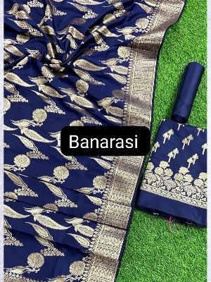 Silk Katan Zari Weaving Banarasi Suit - Color: Blue