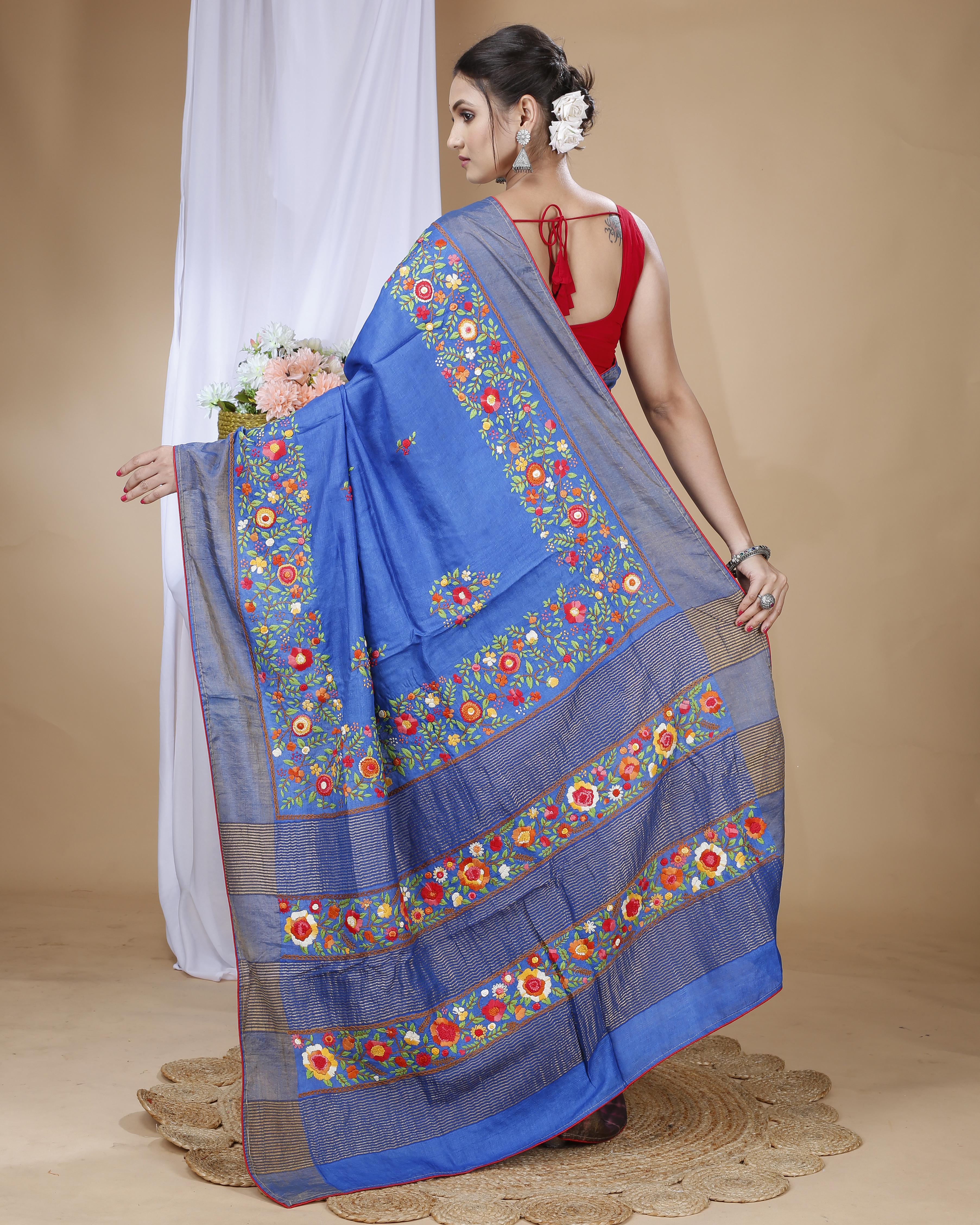 Tussar Shibhori With Parshi Stich - Color: Vibrant Hand-dyed Shades