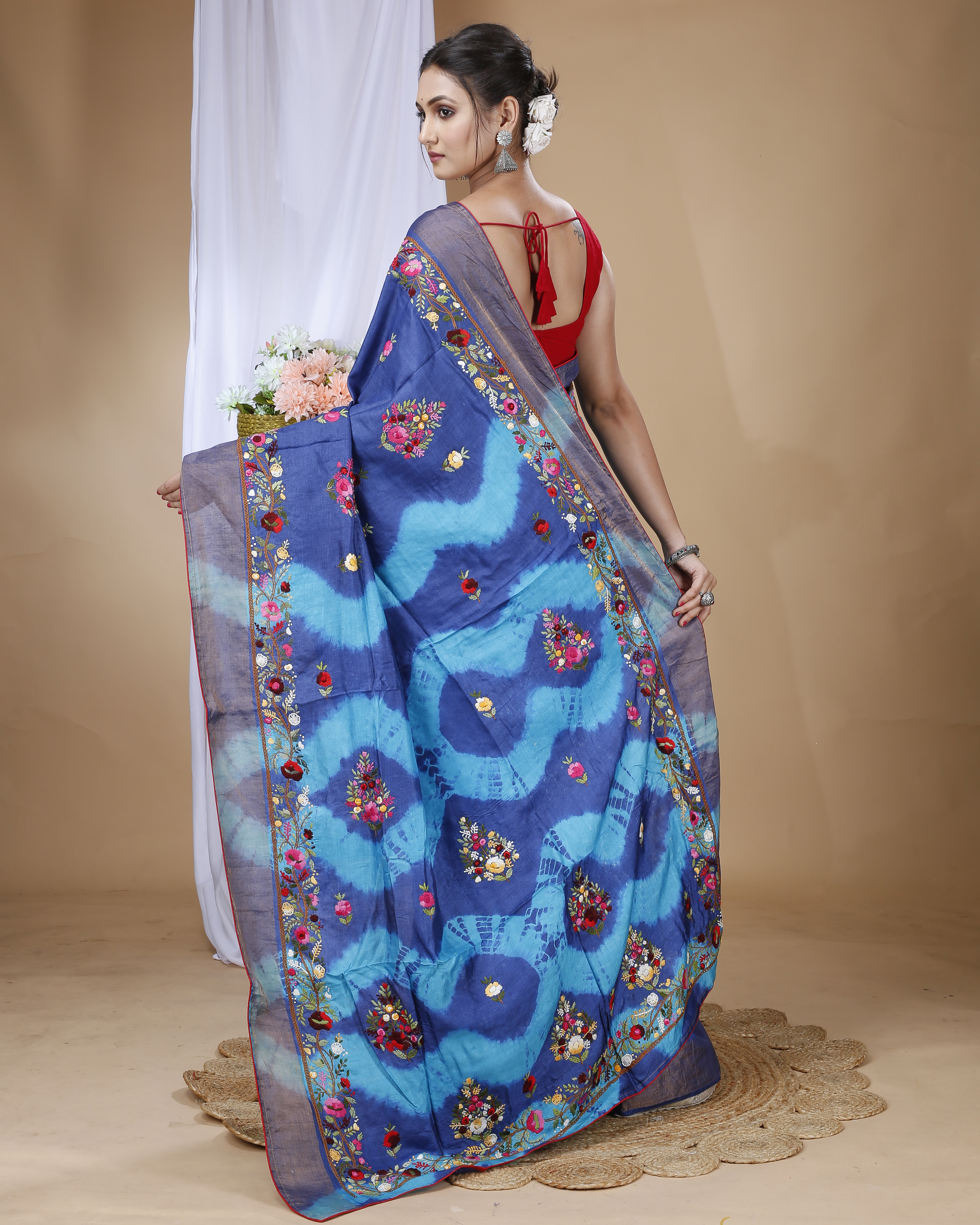 Tussar Silk Fabric - Pure Tussar, Shibhori Tie Dye Color With Hand Stitch Blouse | Bp Silk Mark Certified Delivery Across India