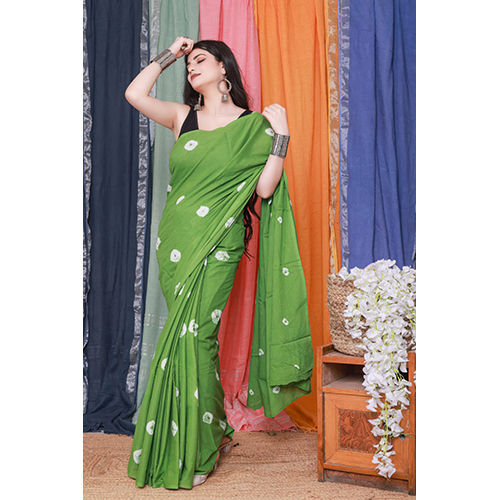 Light Green Color Printed Cotton Sarees - Color: Multicolor Available