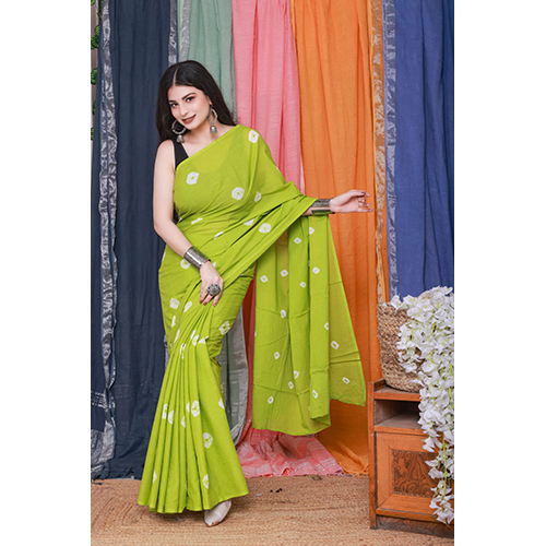 Green Color Printed Cotton Sarees